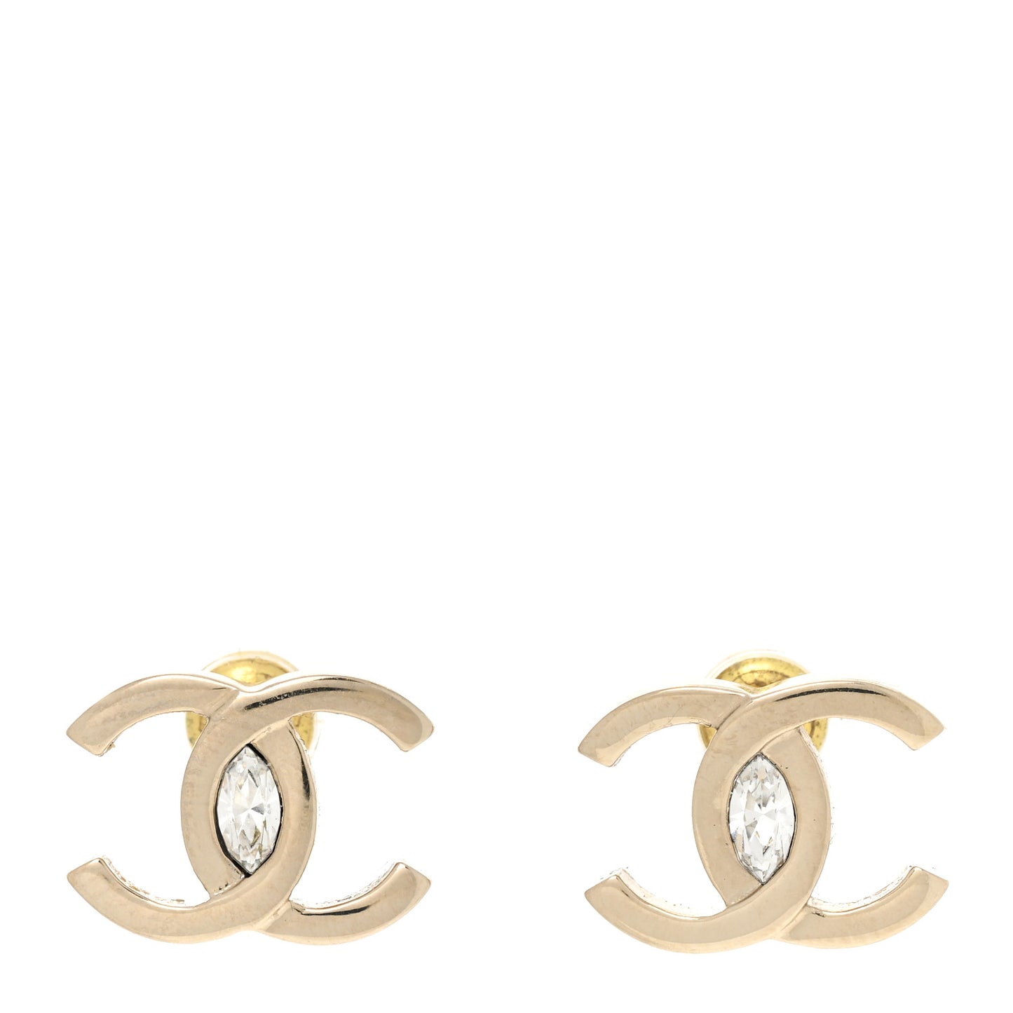 Metal Crystal CC Marquise Earrings Light Gold