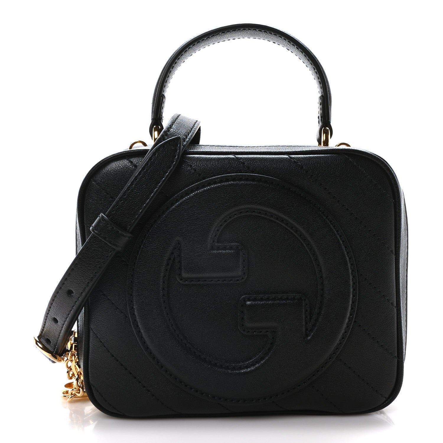Gucci Sakai Be Green Calfskin Diagonal Stitched Blondie Top Handle Bag Black 1 of 10
