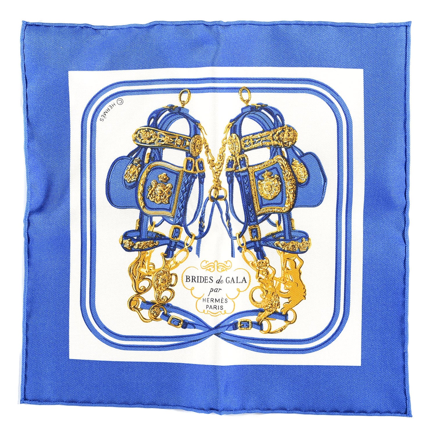 Hermes Silk Brides de Gala Nano Scarf 20 Bleu Vif White Or 1 of 3