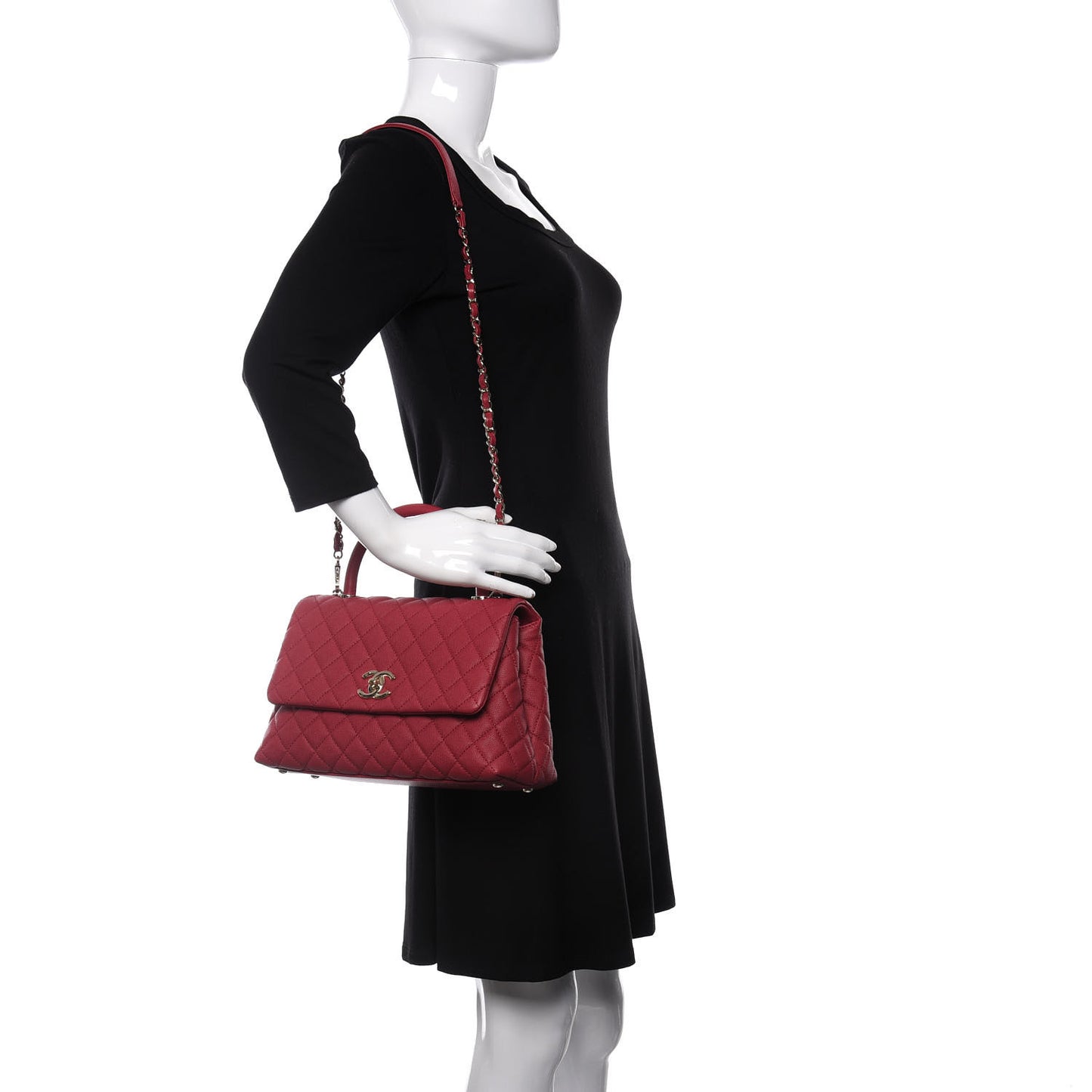 Caviar Quilted Small Coco Handle Flap Dark Pink