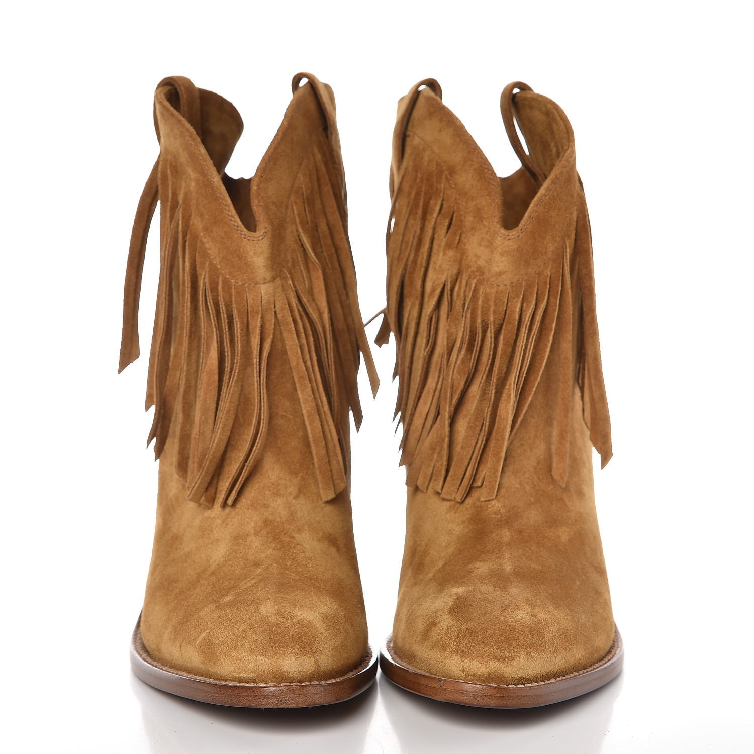 Saint Laurent Suede New Western 80 Fringe Ankle Boots 40 Light Tan 2 of 9