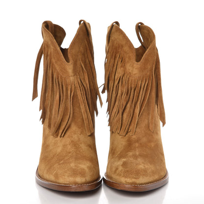 Saint Laurent Suede New Western 80 Fringe Ankle Boots 40 Light Tan 2 of 9