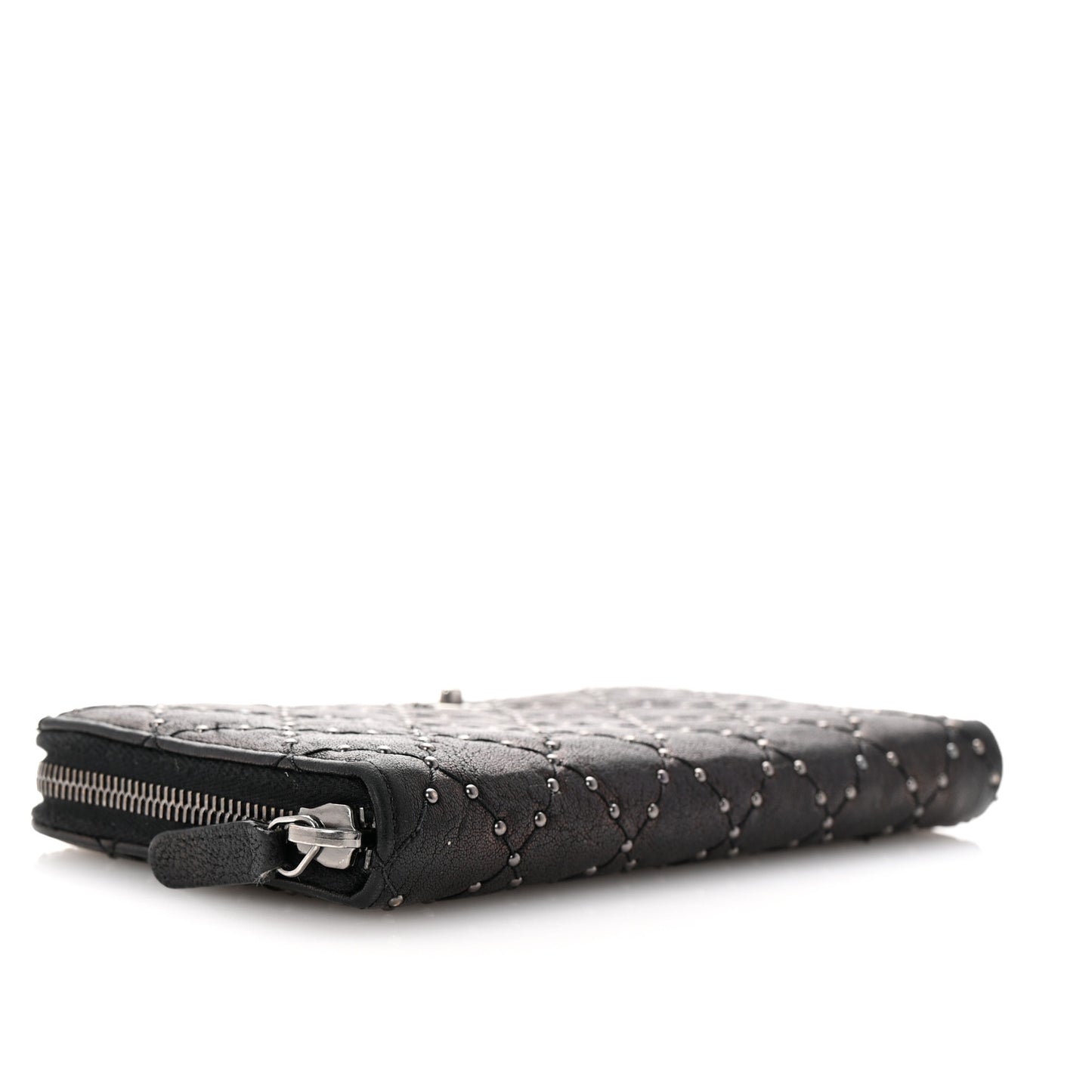 Crumpled Lambskin Studded Paris Dallas Zip Around Wallet Black