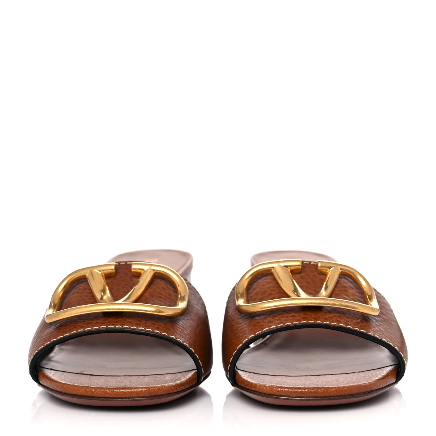 Valentino Garavani Grainy Cowhide VLogo 45mm Slide Sandals 38 Cuoio 2 of 10