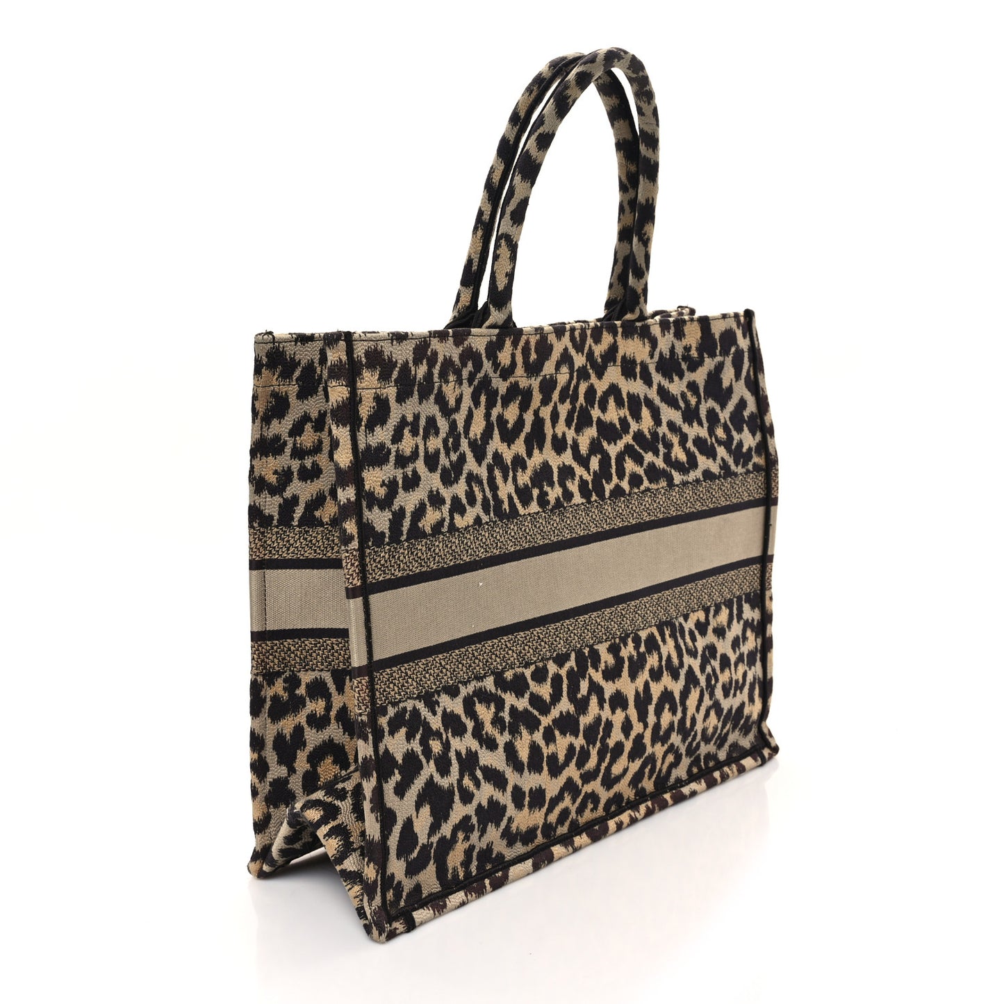 Canvas Mizza Embroidered Large Leopard Book Tote Beige