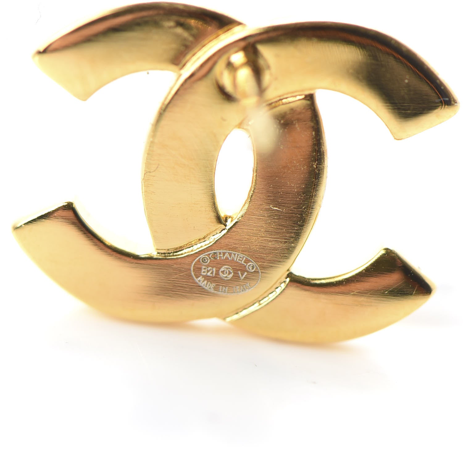 Chanel Metal CC Paris Button Stud Earrings Gold 4 of 5