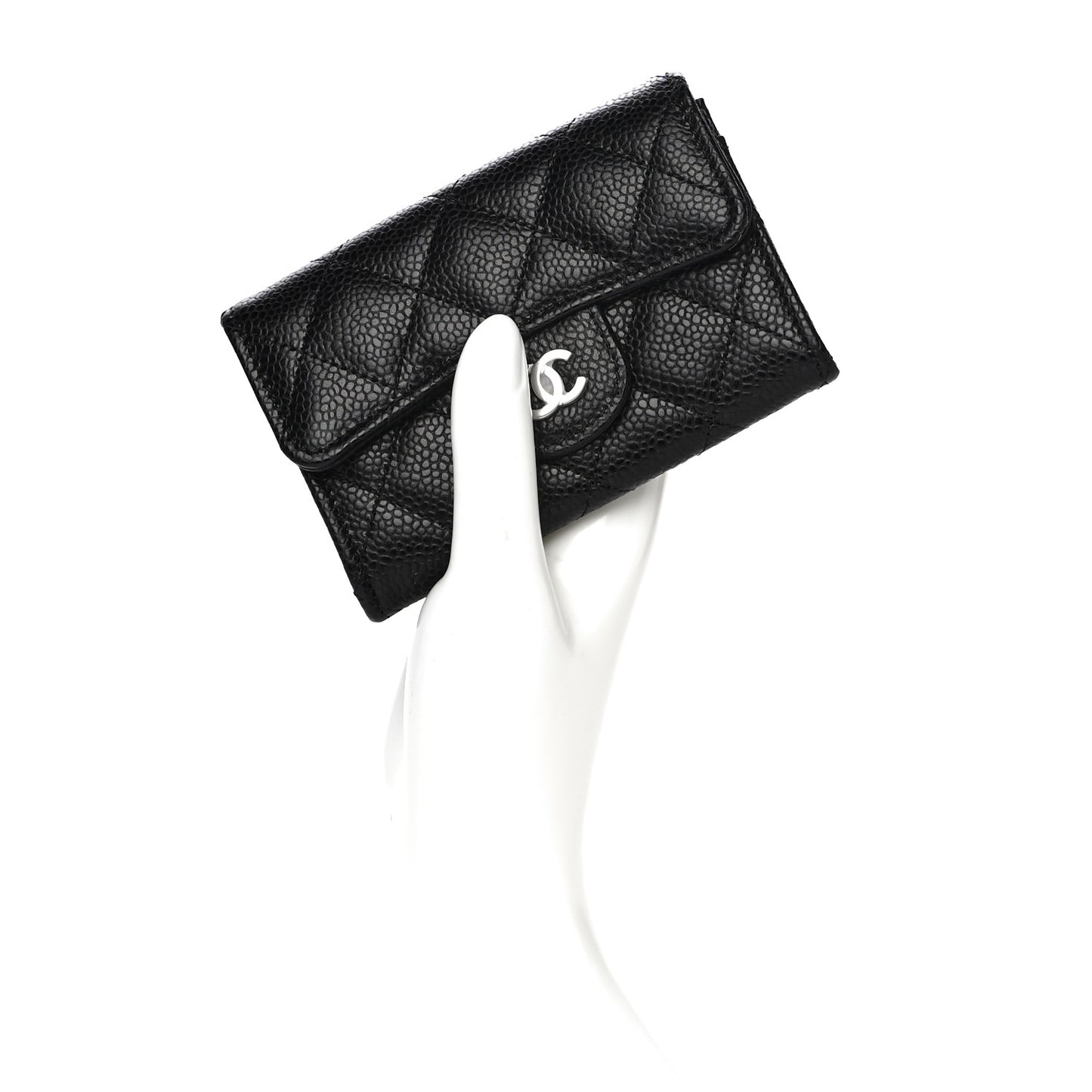 Caviar Quilted Flap Card Holder Wallet Black