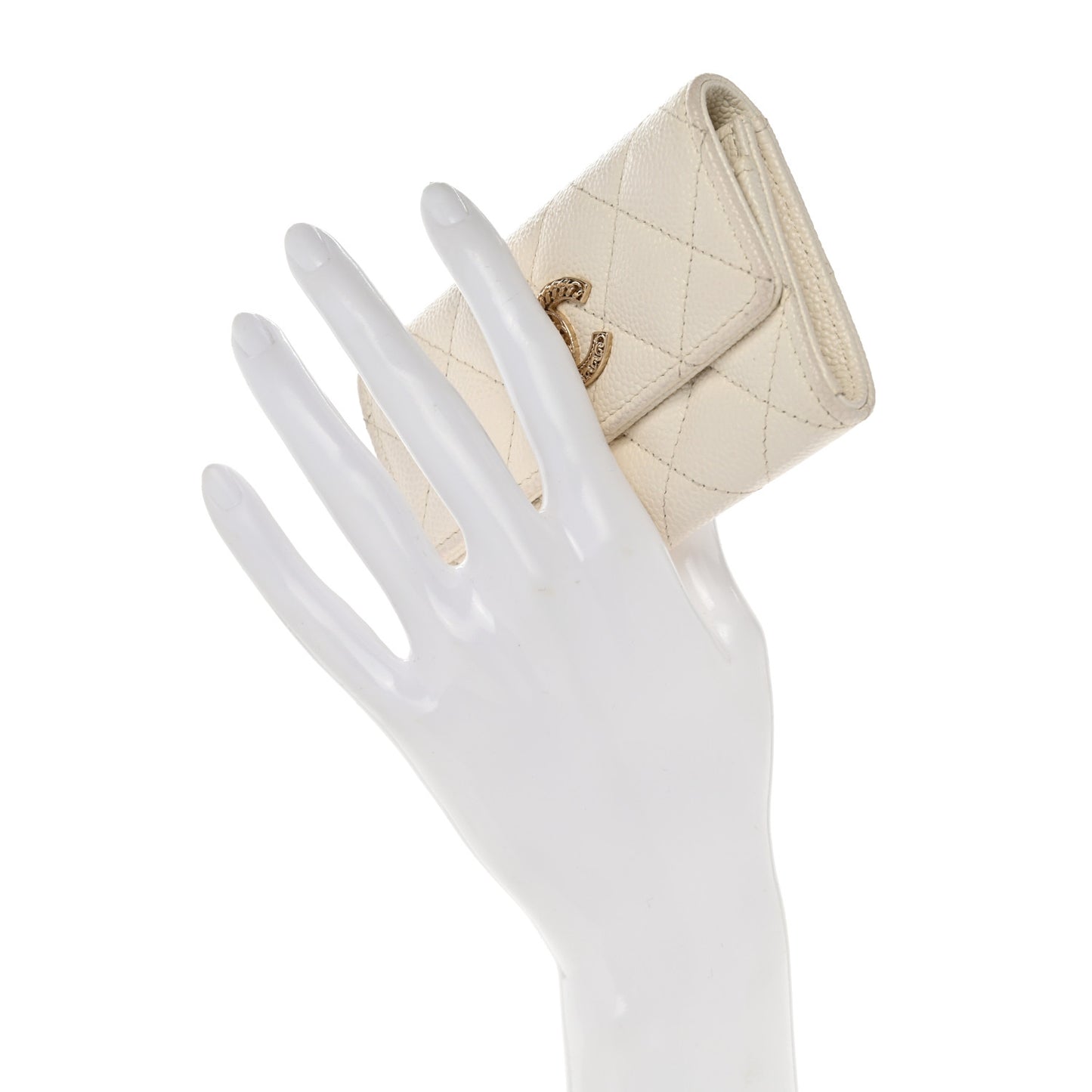 Caviar Quilted Chain CC Flap Card Holder White