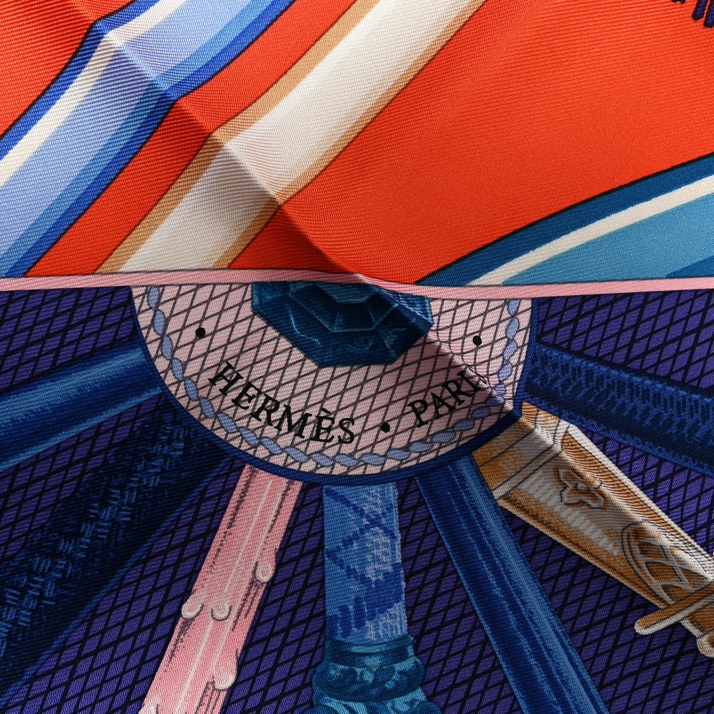 Silk Cannes Et Cannes Scarf 90 Orange Bleu Voire