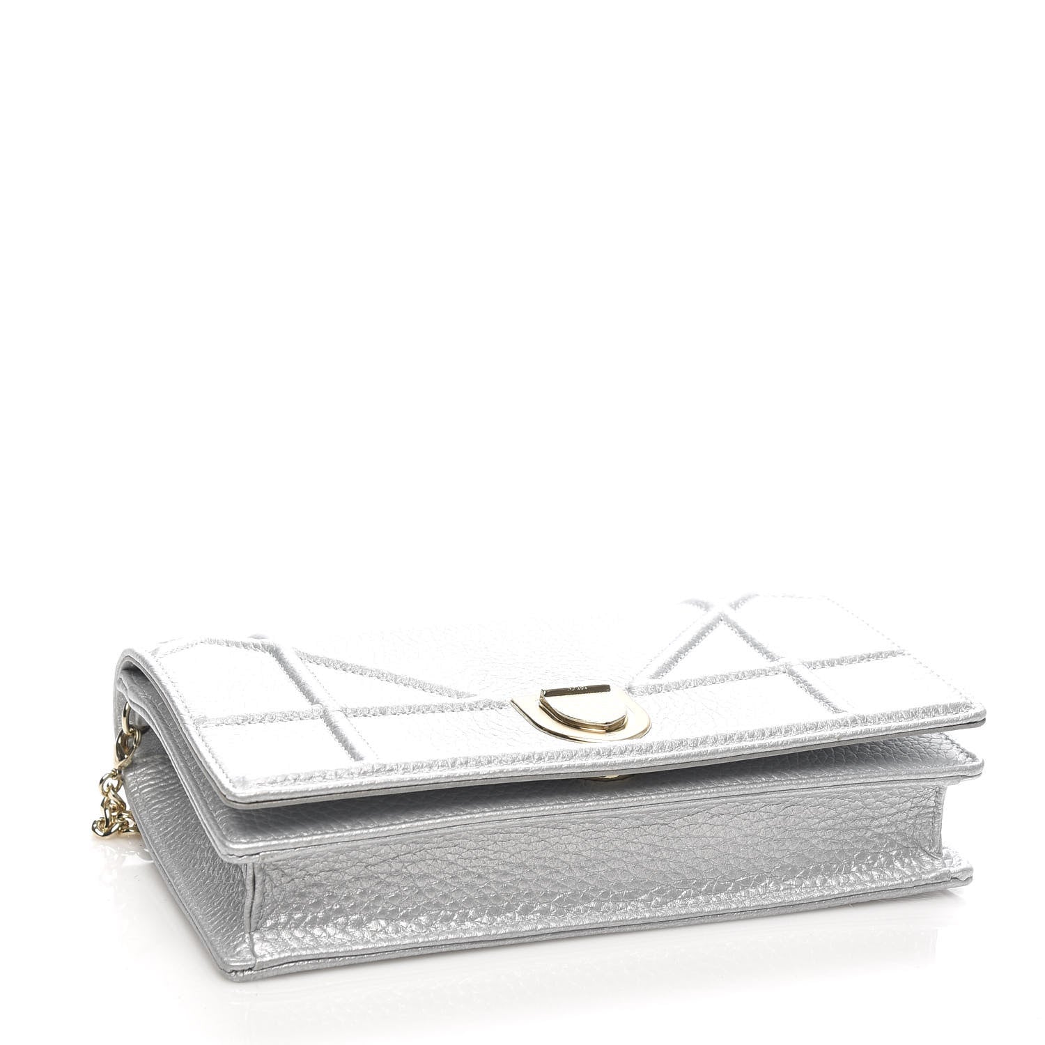 Christian Dior Metallic Grained Calfskin Diorama Wallet on Chain Pouch Silver 4 of 9