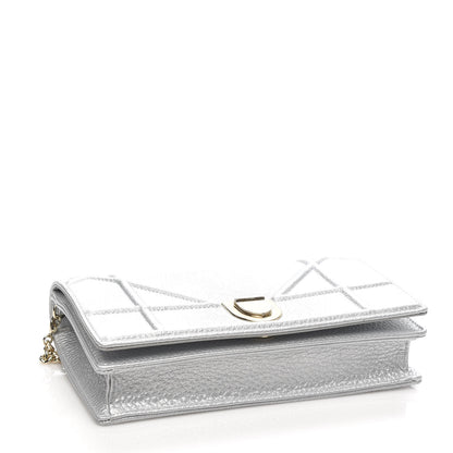 Christian Dior Metallic Grained Calfskin Diorama Wallet on Chain Pouch Silver 4 of 9