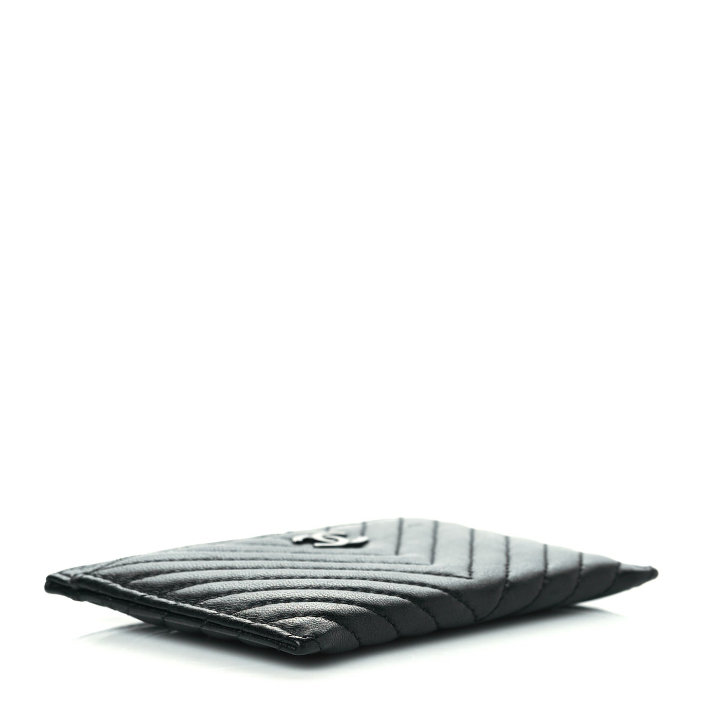 Lambskin Chevron Quilted Card Holder Black