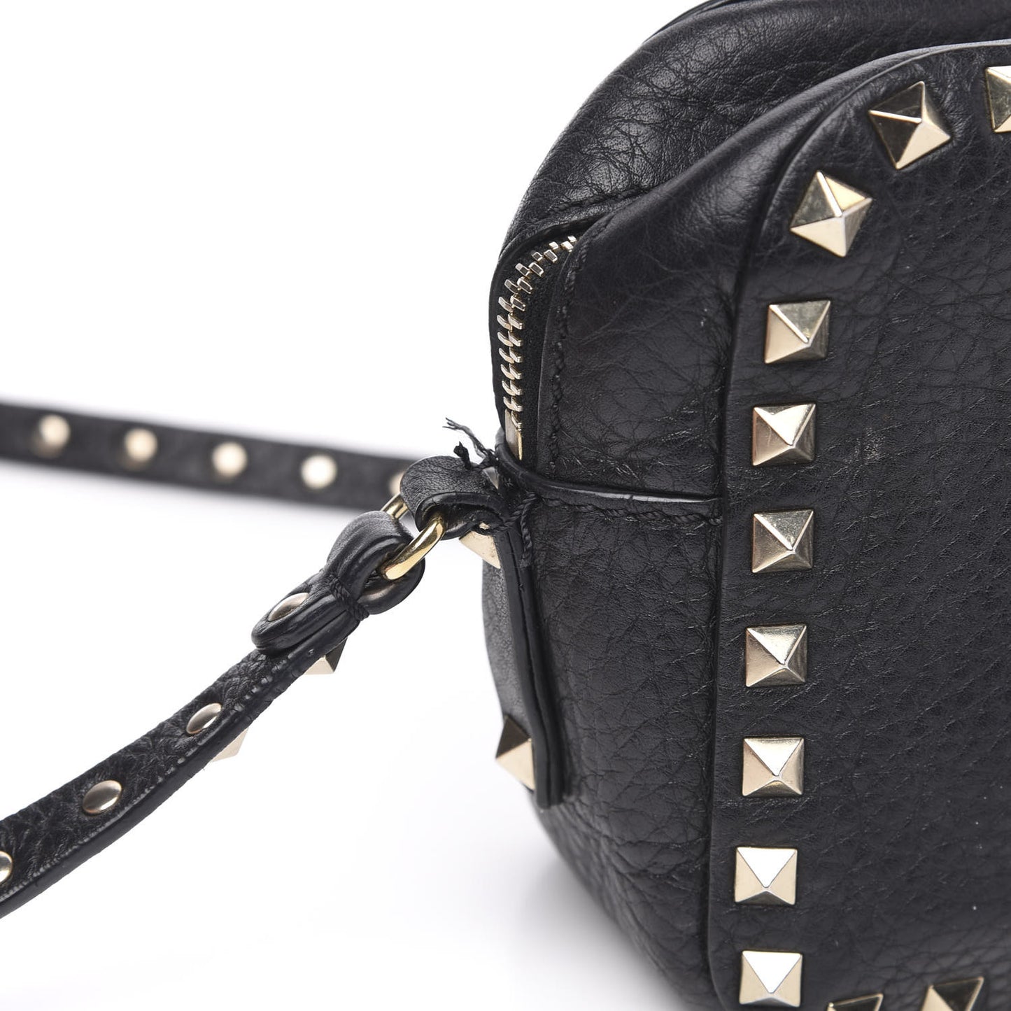 Pebbled Calfskin Rockstud Camera Crossbody Bag Black