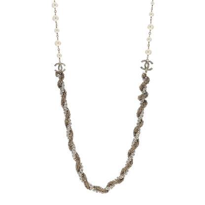 Chanel Pearl Crystal CC Braided Chain Long Necklace Light Gold 1 of 4
