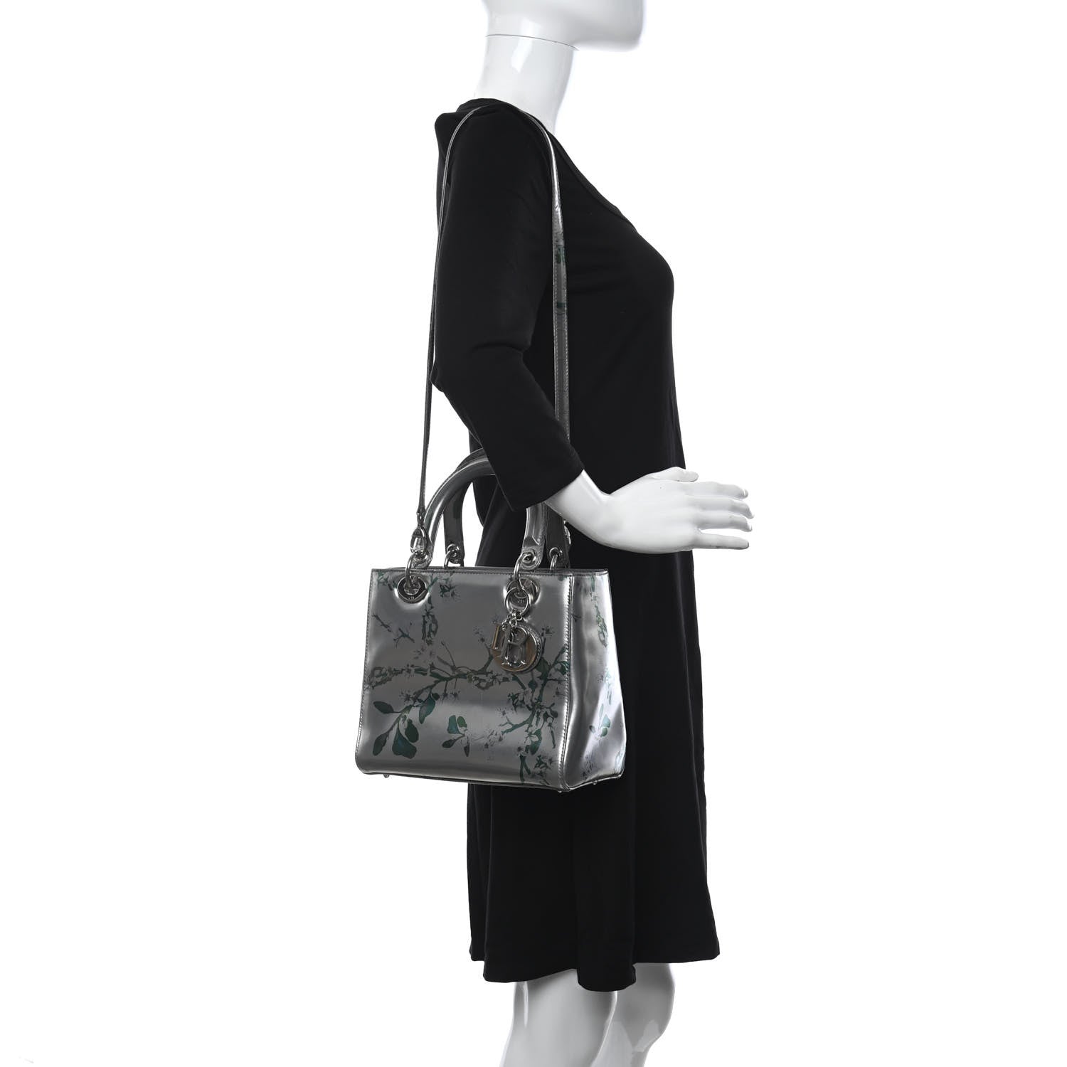 Christian Dior Metallic Patent Floral Printed Medium Lady Dior 2 of 11