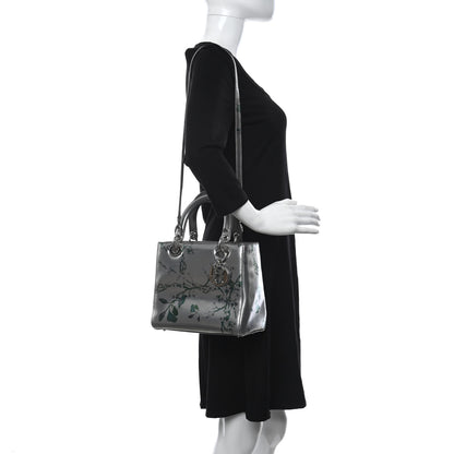 Christian Dior Metallic Patent Floral Printed Medium Lady Dior 2 of 11