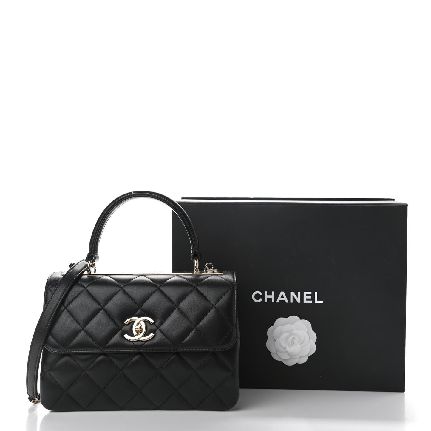 Lambskin Quilted Small Trendy CC Dual Handle Flap Bag Black