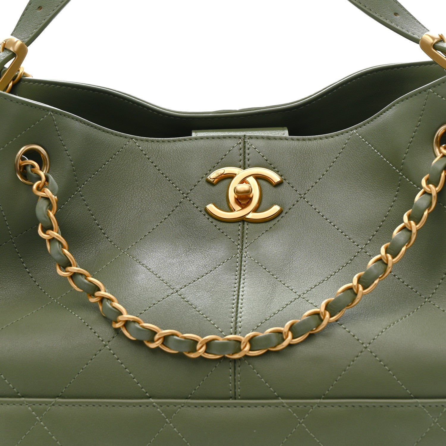 Chanel Calfskin Stitched Shopping Bag Khaki 8 of 10