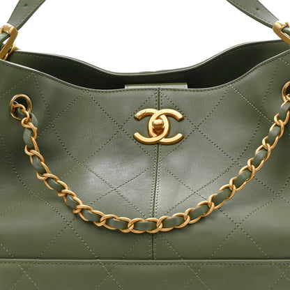 Chanel Calfskin Stitched Shopping Bag Khaki 8 of 10