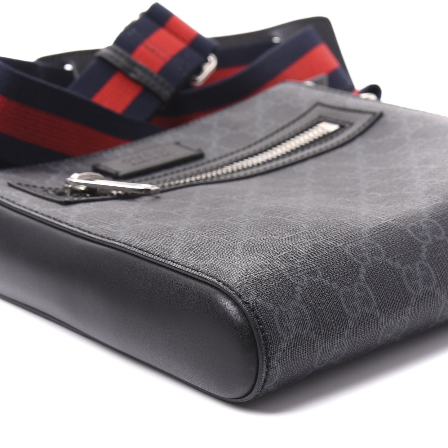 GG Supreme Monogram Web Small Flat Messenger Bag Black Grey
