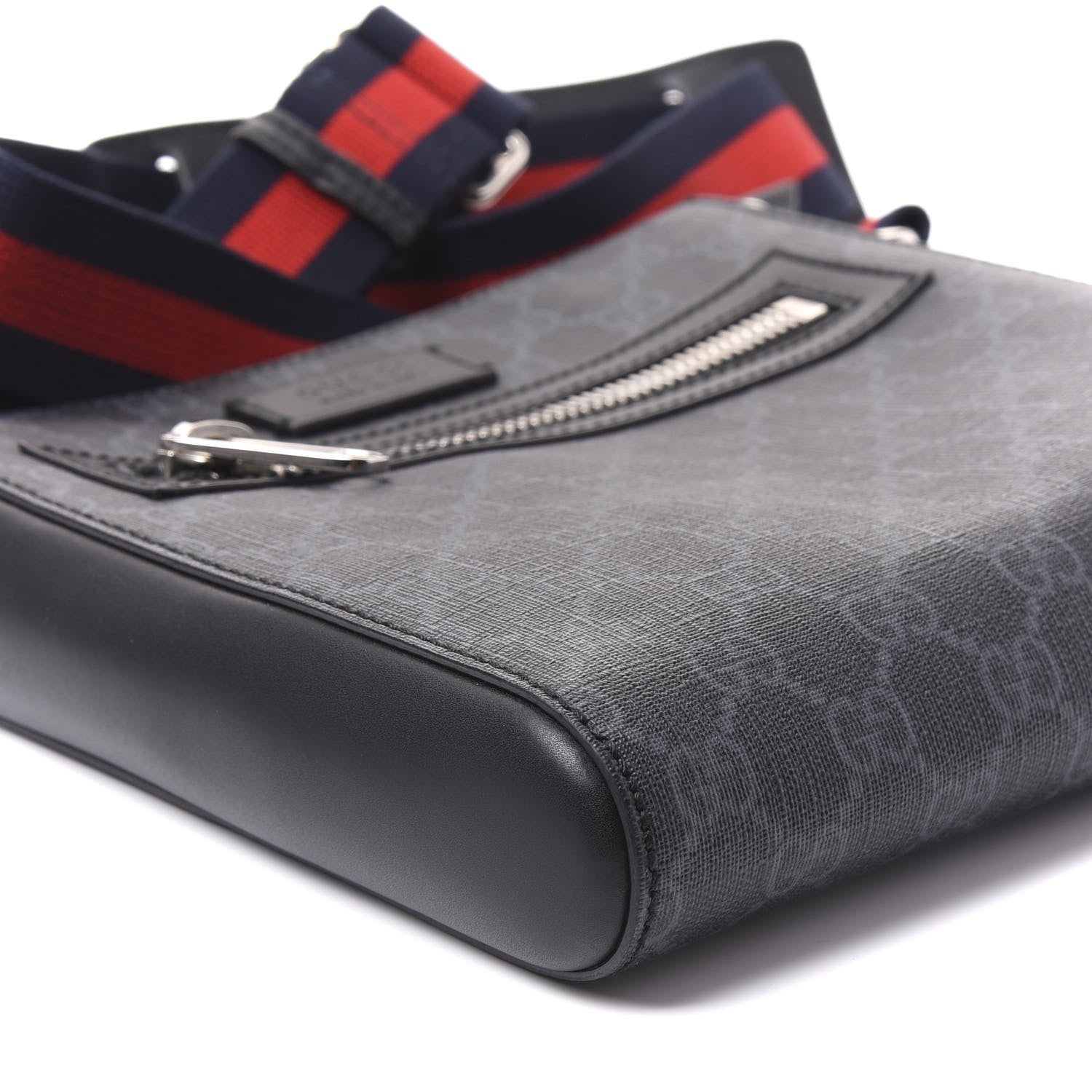 Gucci GG Supreme Monogram Web Small Flat Messenger Bag Black Grey 6 of 8