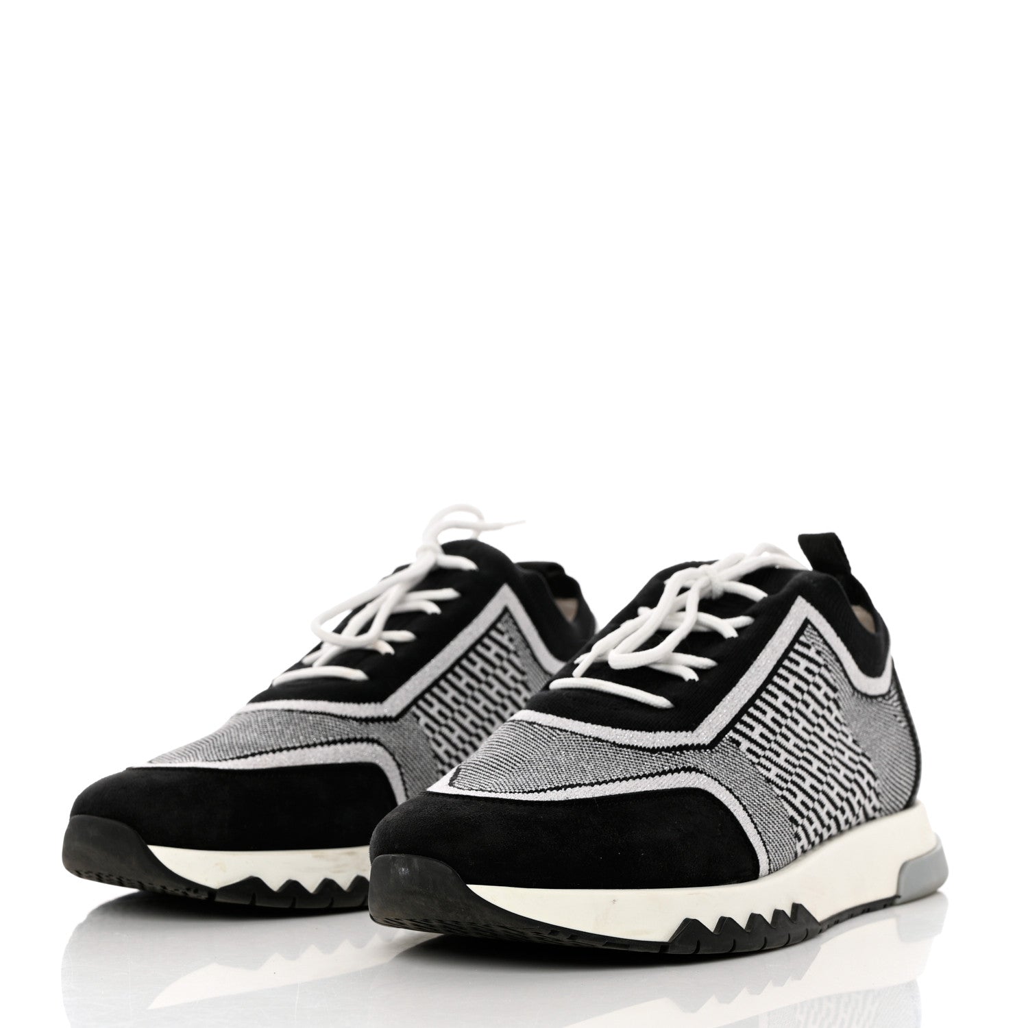 Hermes Knit Bi-Color Womens Addict Sneakers 40 Black White 3 of 11