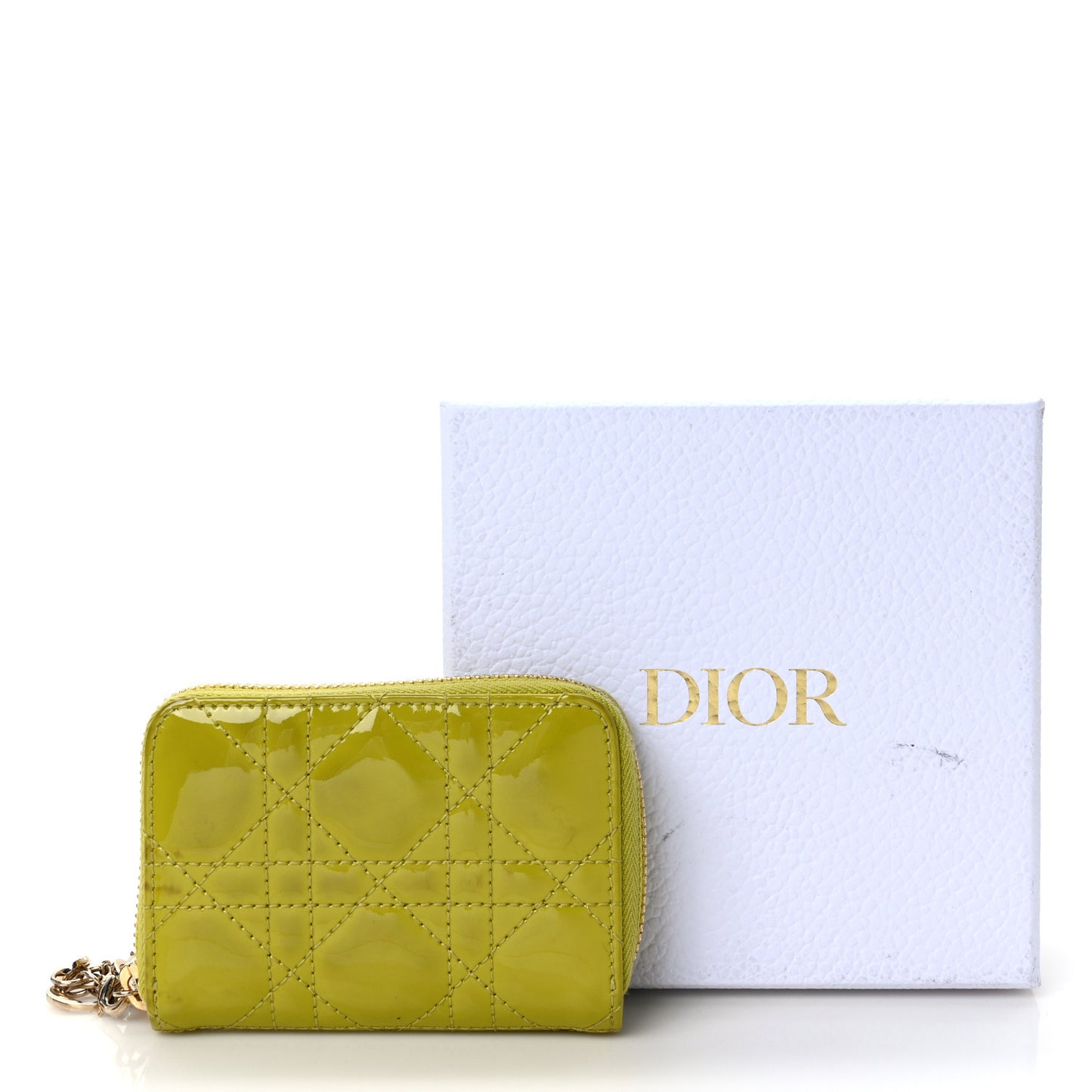 Patent Cannage Small Lady Dior Voyageur Coin Purse Lime
