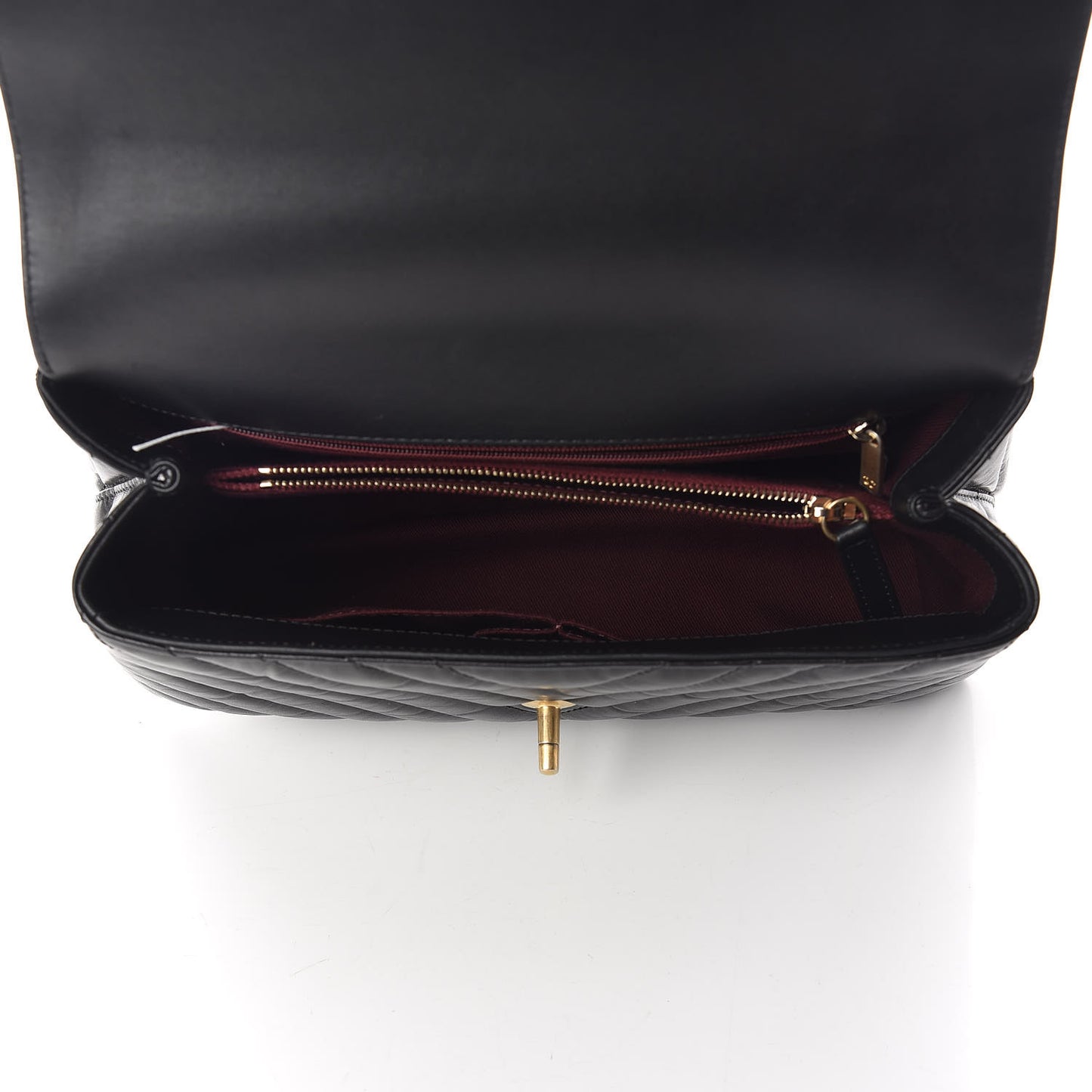 Calfskin Chevron Quilted Small Coco Handle Flap Black