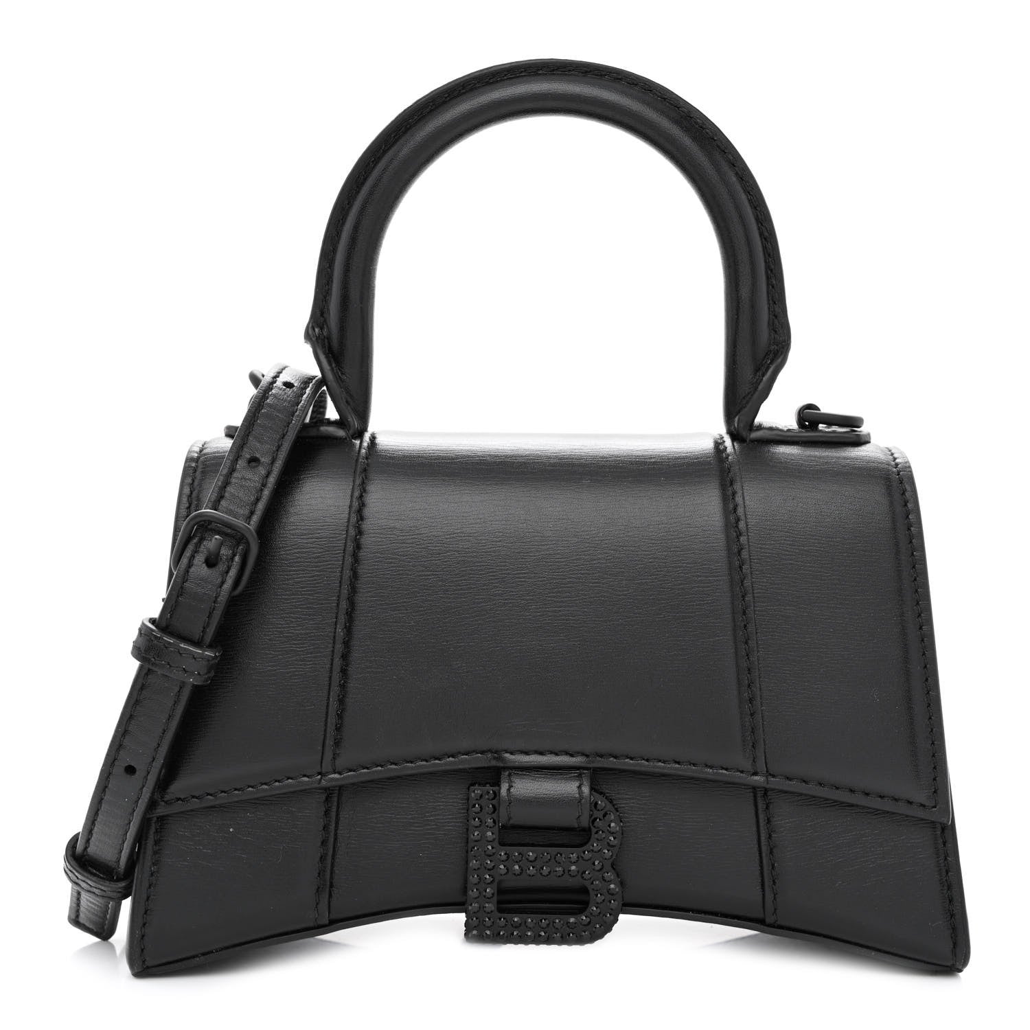 Balenciaga Shiny Box Calfskin Strass Hourglass Top Handle Bag XS Black 1 of 12