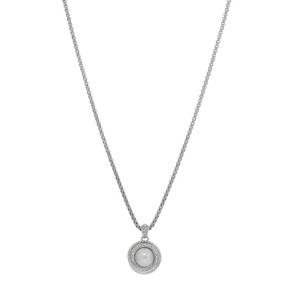 David Yurman Sterling Silver Diamond Pearl 8mm Crossover Pendant Necklace 1 of 4