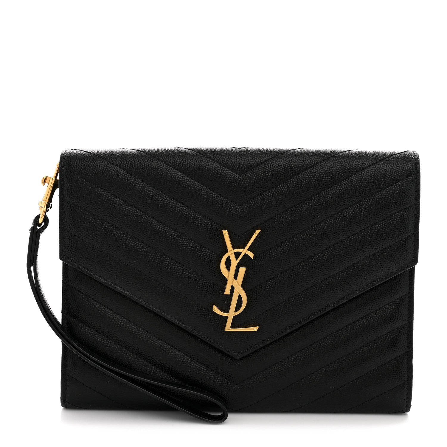 Saint Laurent Grain De Poudre Matelasse Chevron Monogram Envelope Clutch Black 1 of 8