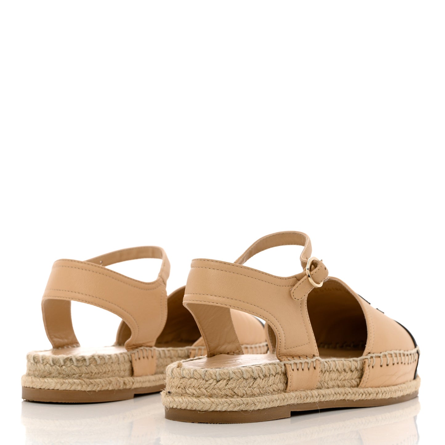 Lambskin Cap Toe CC Espadrille Sandals 38 Beige Black