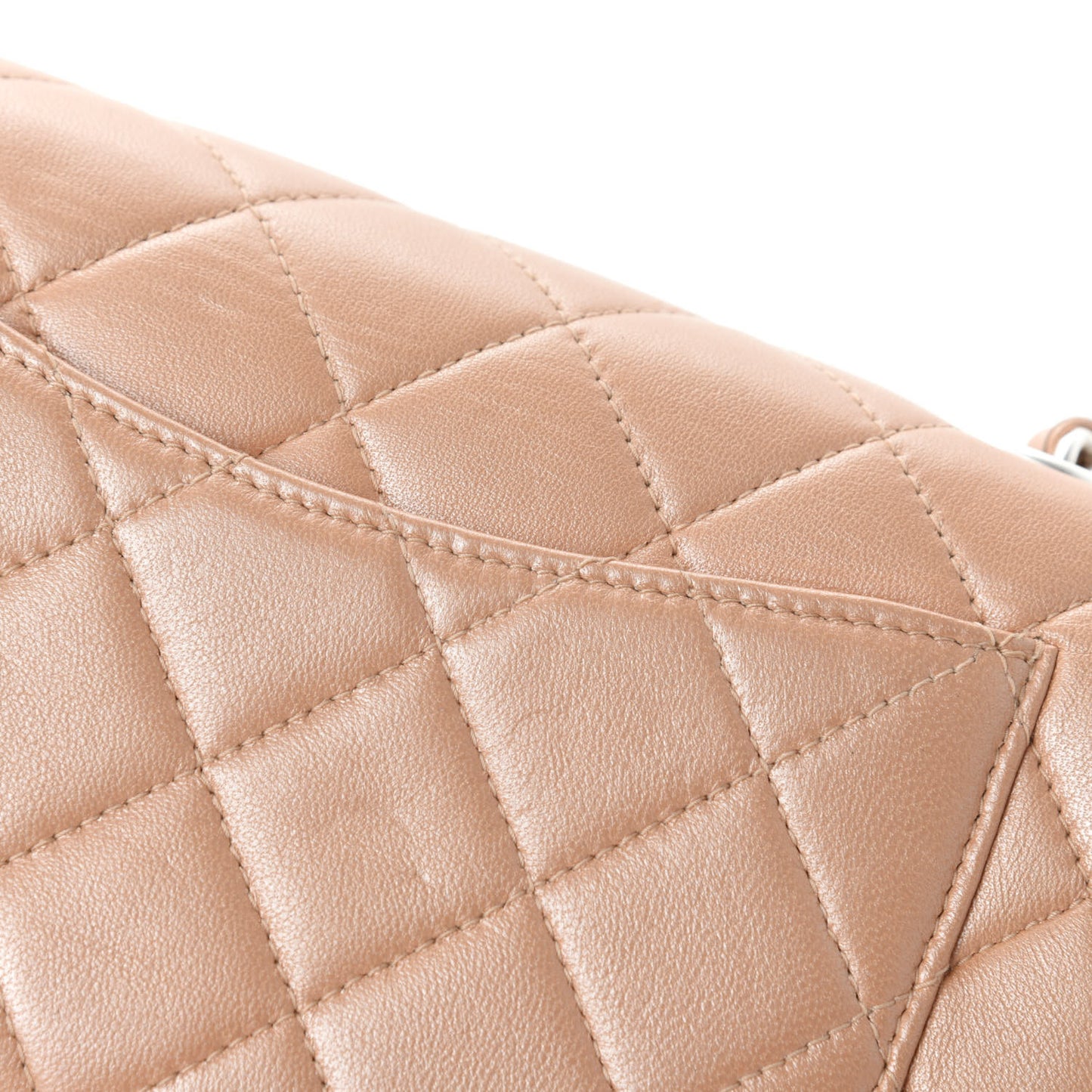 Metallic Lambskin Quilted Mini Flap Beige