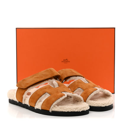 Hermes Suede Goatskin Woolskin Womens Chypre Sandals 40 Naturel Ecru 11 of 11