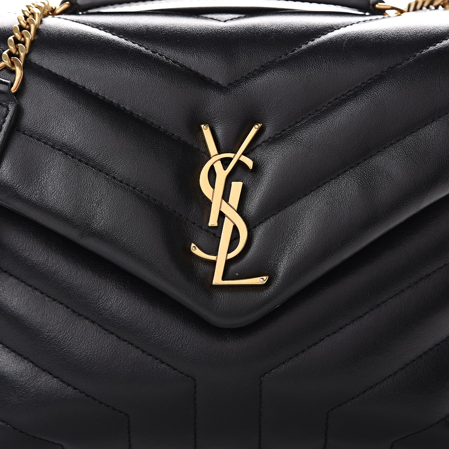 Calfskin Y Quilted Monogram Small Loulou Chain Satchel Black
