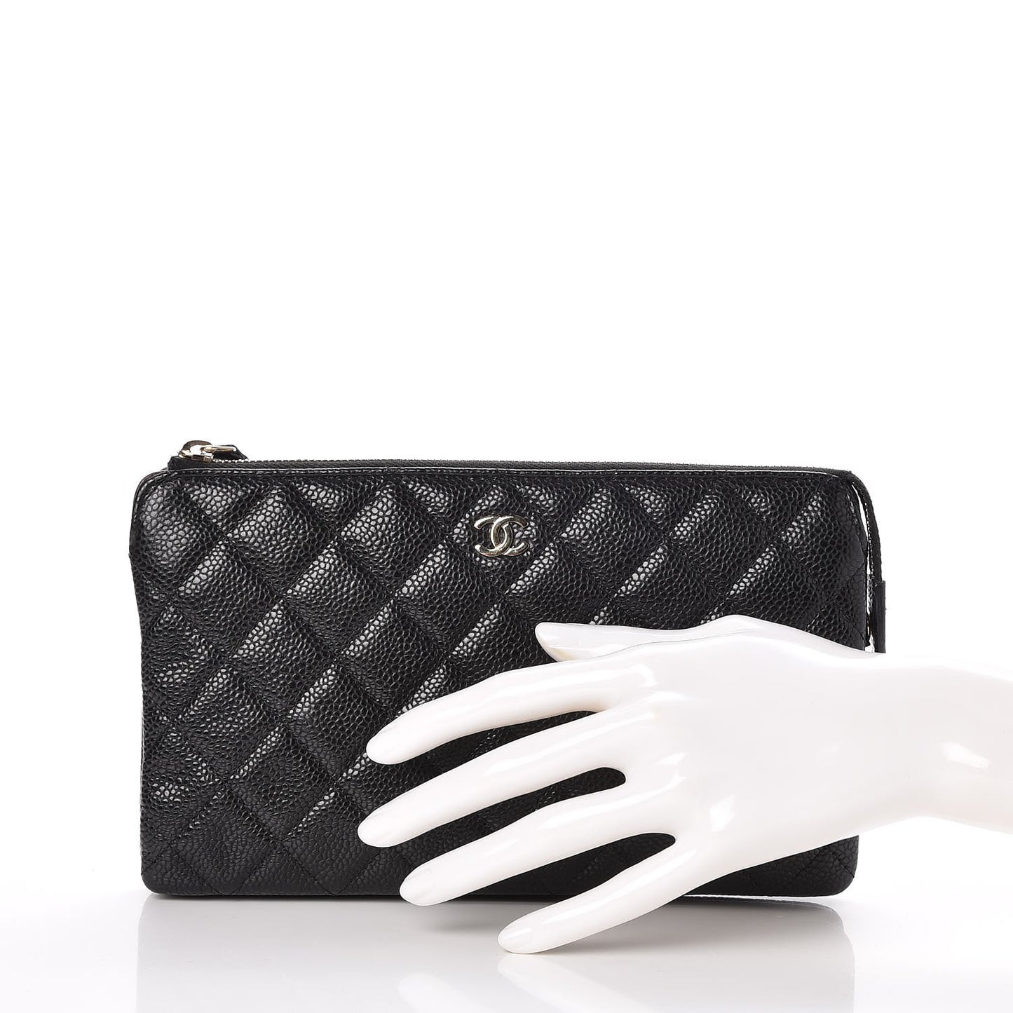 Caviar Quilted Large Zipped Clutch Black