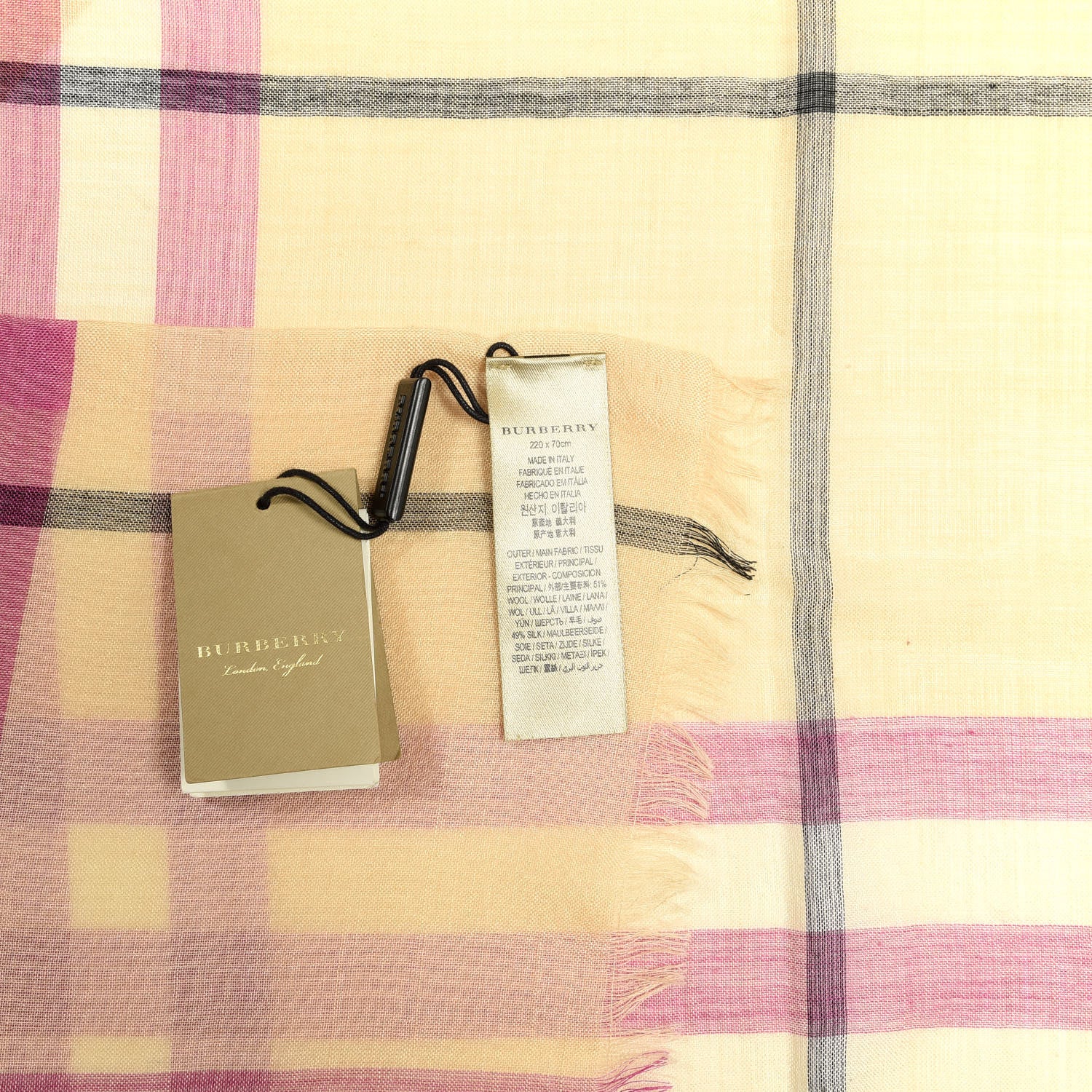 Burberry Silk Wool Gauze Giant Check Scarf Light Yellow 4 of 4