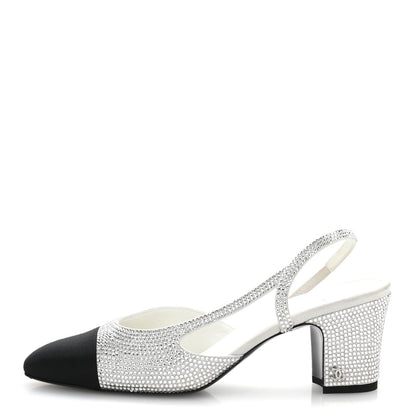 Chanel Strass Grosgrain Cap Toe CC Slingback Pumps 37.5 Silver Black 1 of 10