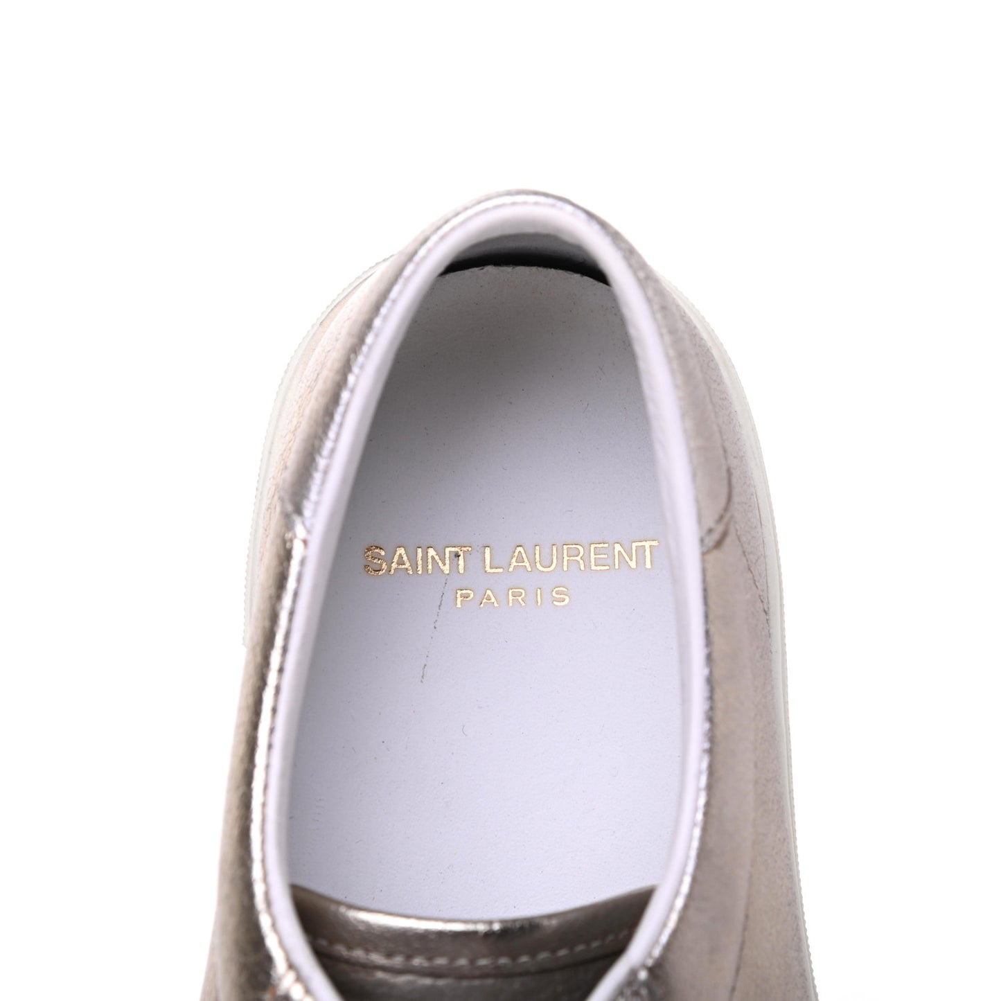 Metallic Calfskin Court Sneakers 37.5 Pale Gold