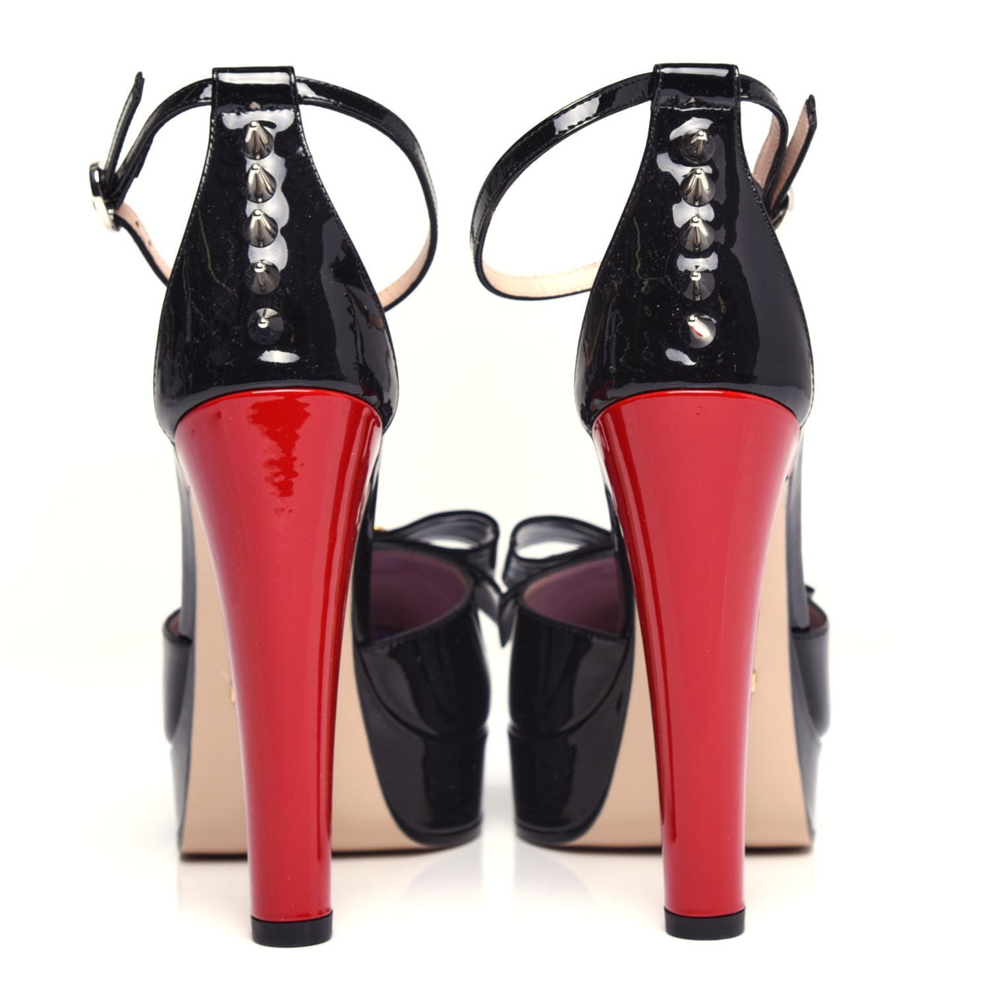 Patent Crystal GG Bow Sadie Spike Ankle Strap d'Orsay Platform High Heel Pumps 37 Black
