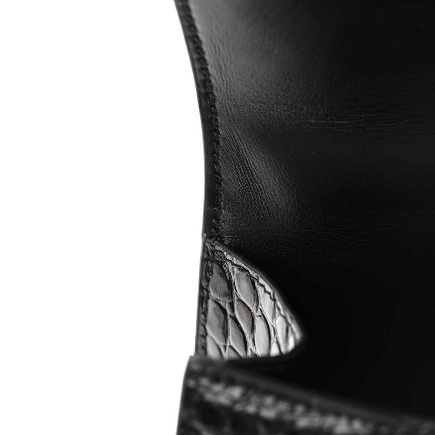 Shiny Calfskin Strass Monochrome Crocodile Embossed Hourglass Top Handle Bag XS Black