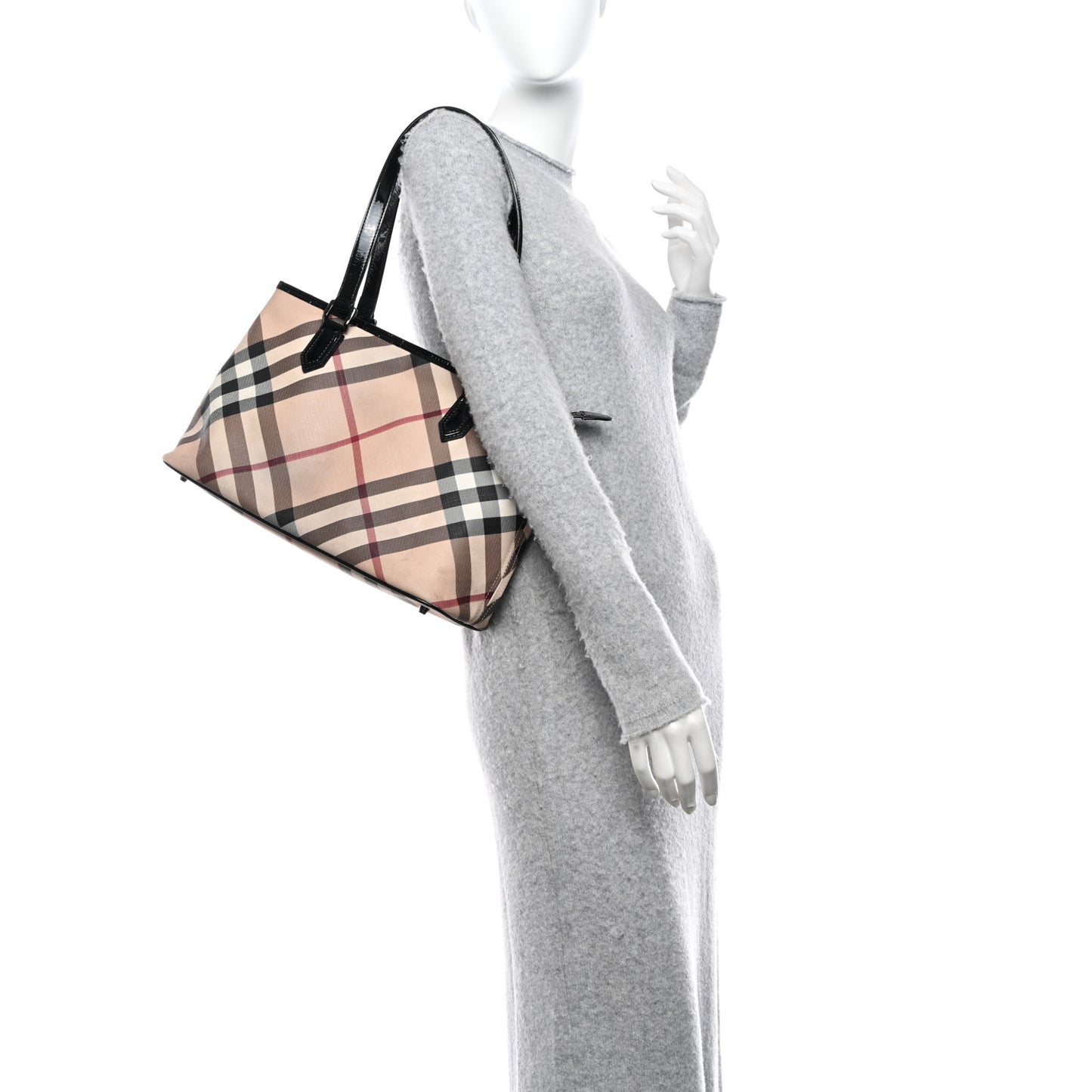 Patent Trim Nova Check Shopper Tote Black