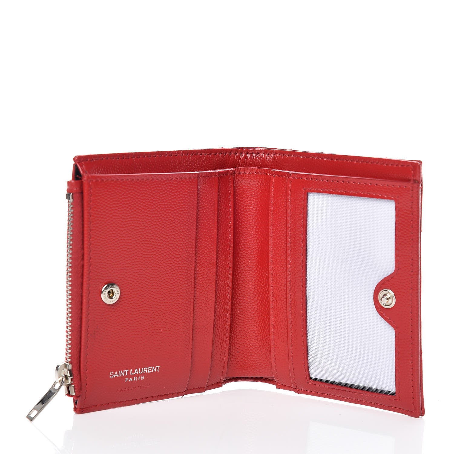 Saint Laurent Grain De Poudre Matelasse Chevron Monogram Zipped Card Case Rouge 5 of 10