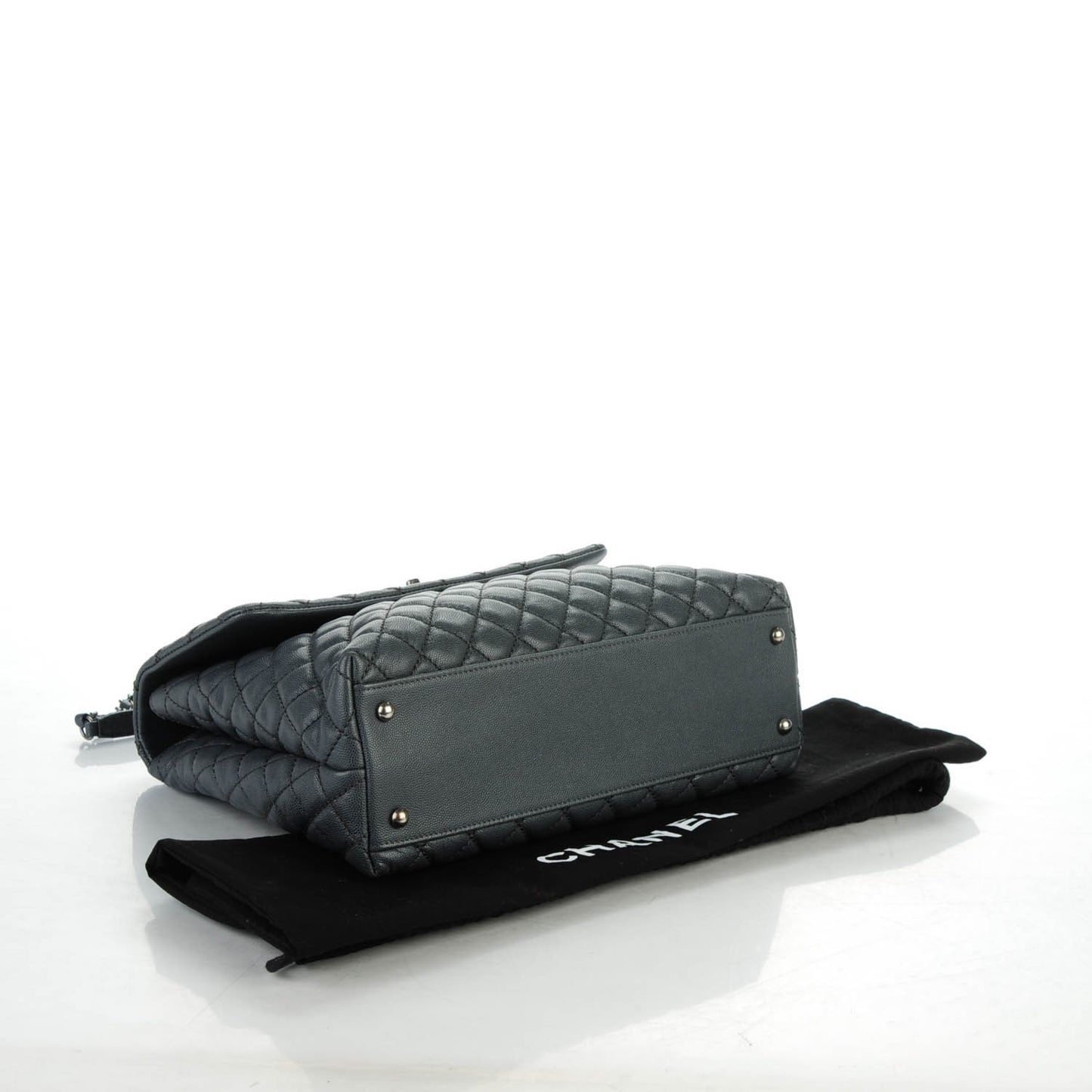 Caviar Lizard Quilted Large Coco Handle Flap Grey