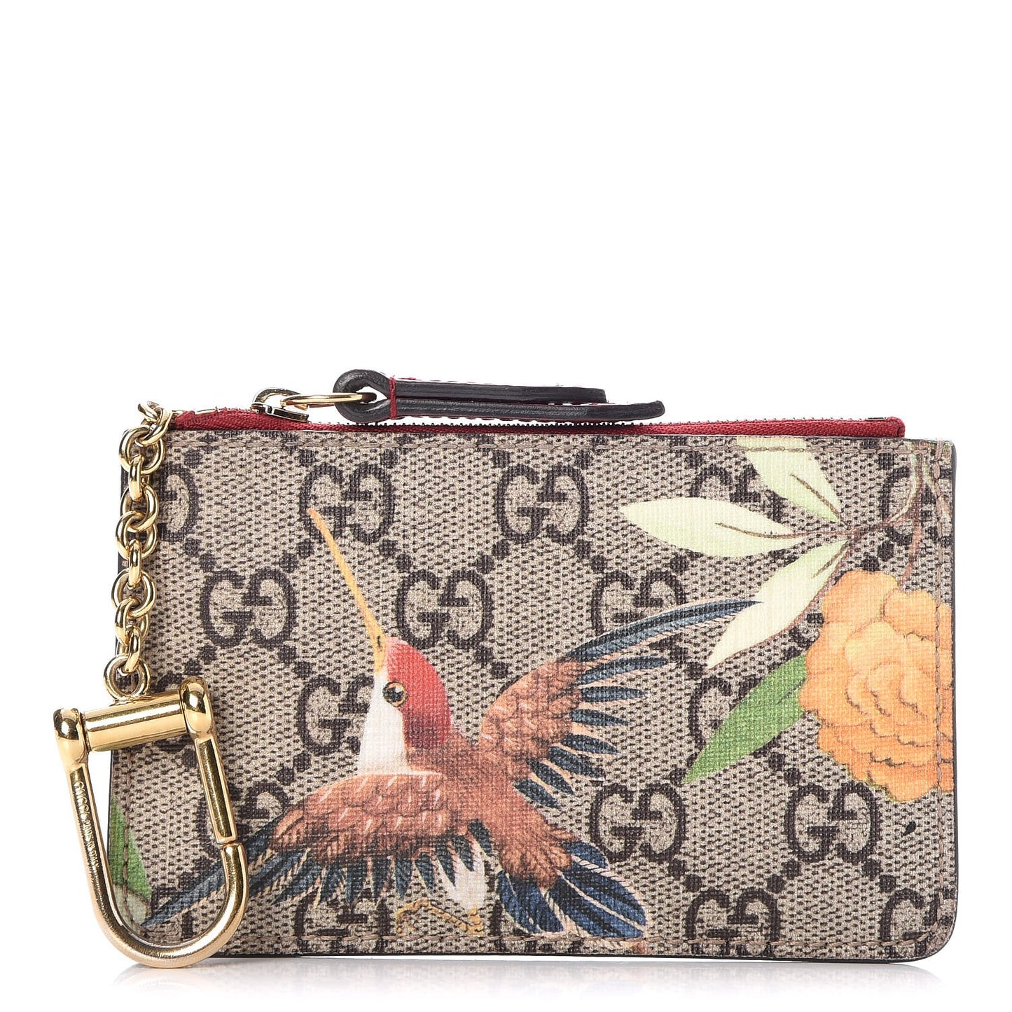 GG Supreme Monogram Tian Key Case Beige Multicolor Red