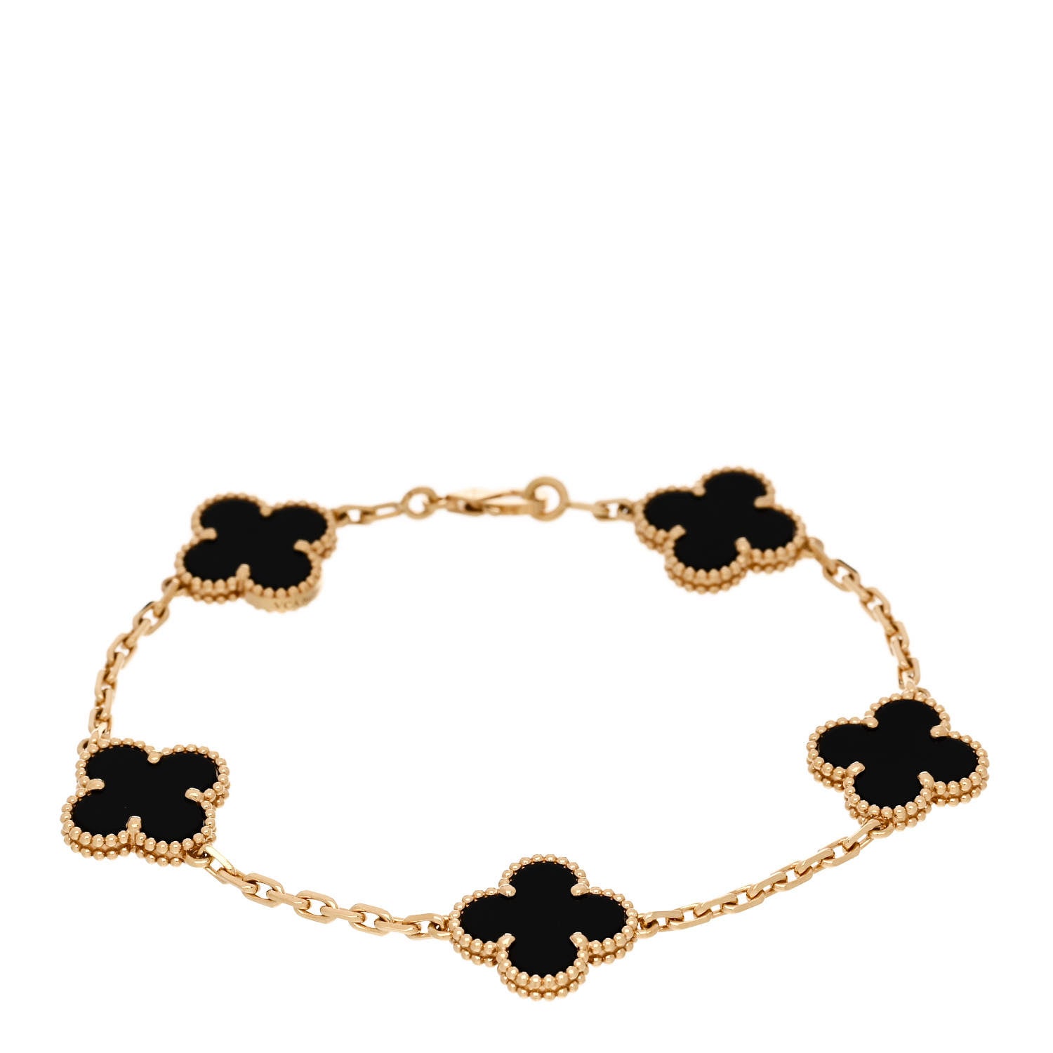 Van Cleef & Arpels VAN CLEEF & ARPELS 18K Yellow Gold Black Onyx 5 Motifs Vintage Alhambra Bracelet 1 of 5