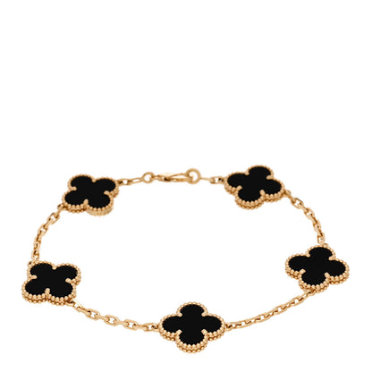 Van Cleef & Arpels VAN CLEEF & ARPELS 18K Yellow Gold Black Onyx 5 Motifs Vintage Alhambra Bracelet 1 of 5