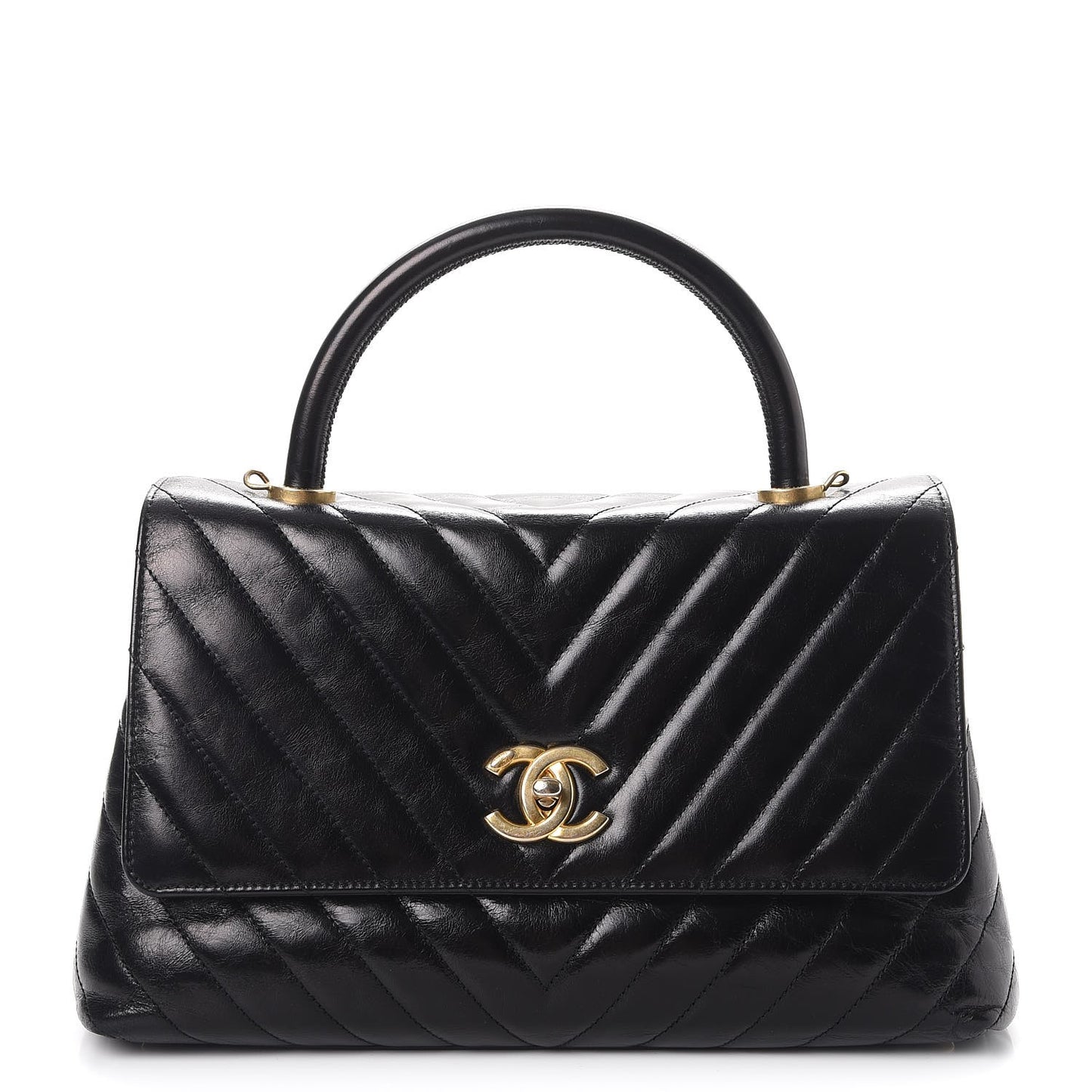 Calfskin Chevron Quilted Small Coco Handle Flap Black