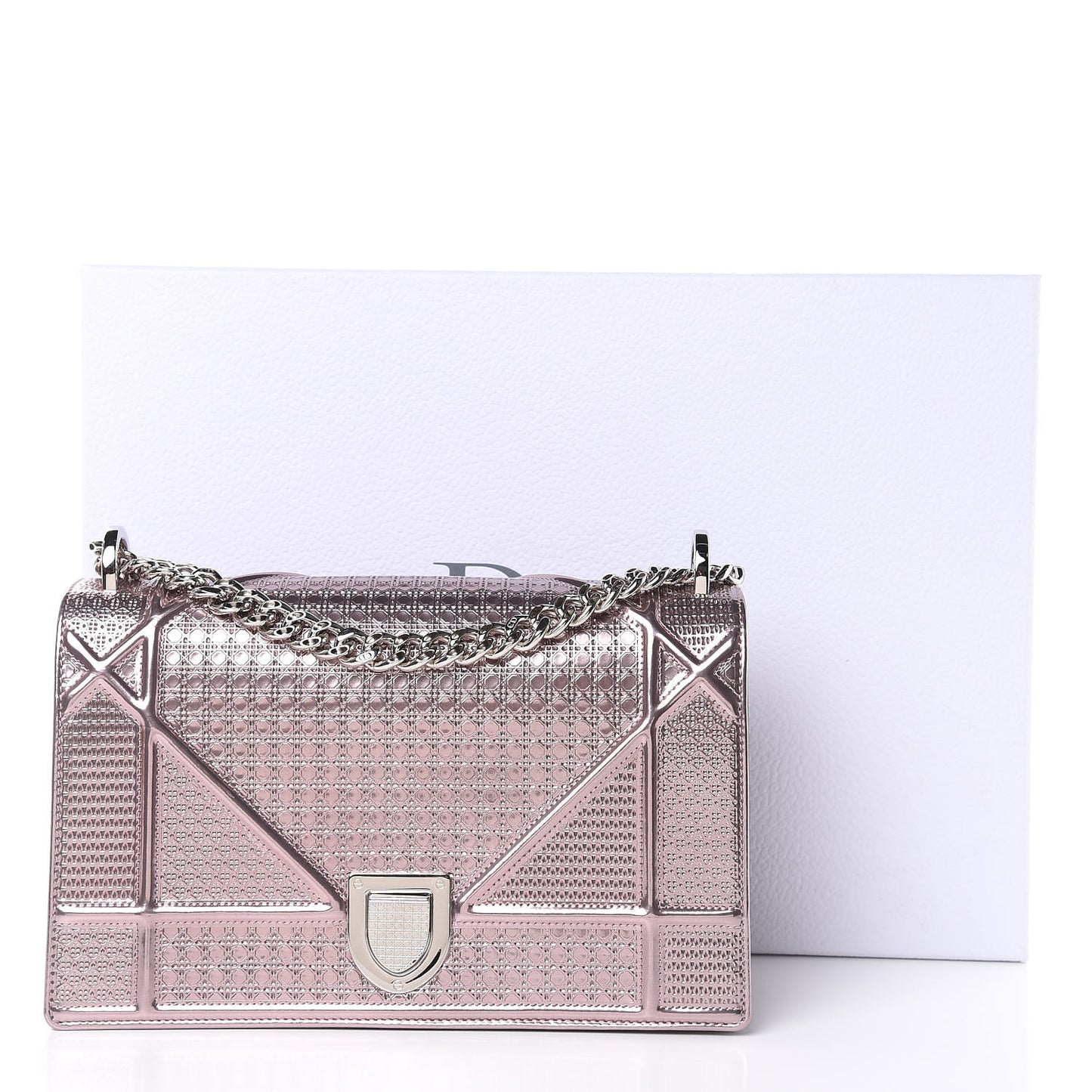 Metallic Patent Micro-Cannage Medium Diorama Flap Bag Pink