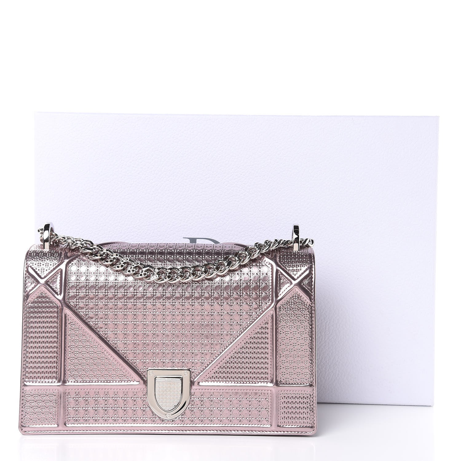 Christian Dior Metallic Patent Micro-Cannage Medium Diorama Flap Bag Pink 9 of 9